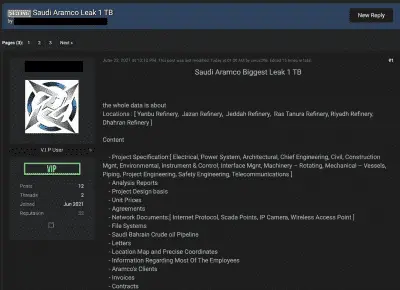 Данные крупнейшей нефтедобывающей компании продаются в даркнете за $5 млн
